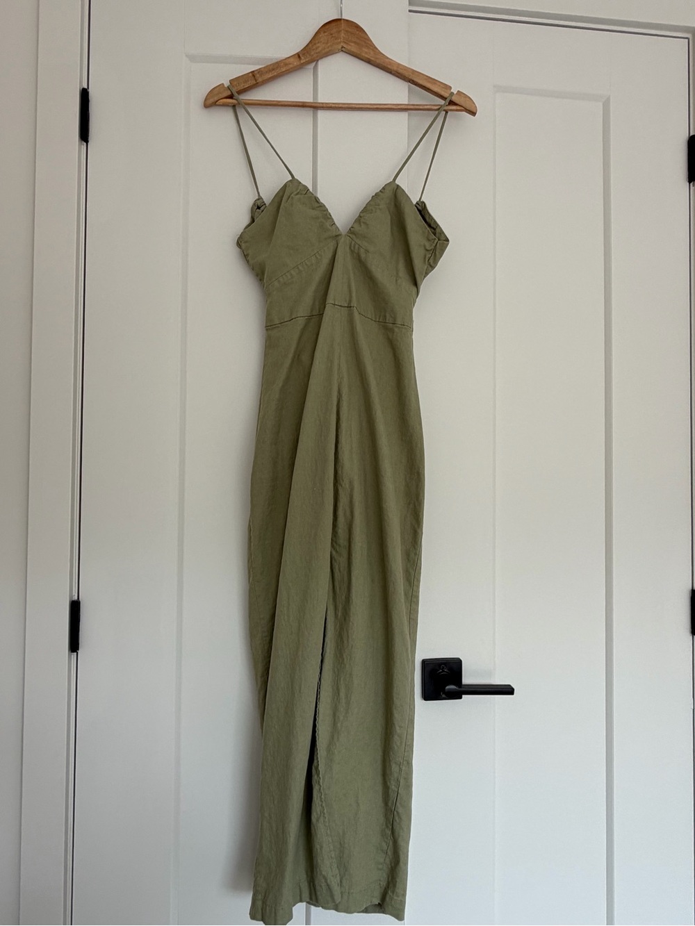 Zara Olive Green Spaghetti Strap Midi Dress